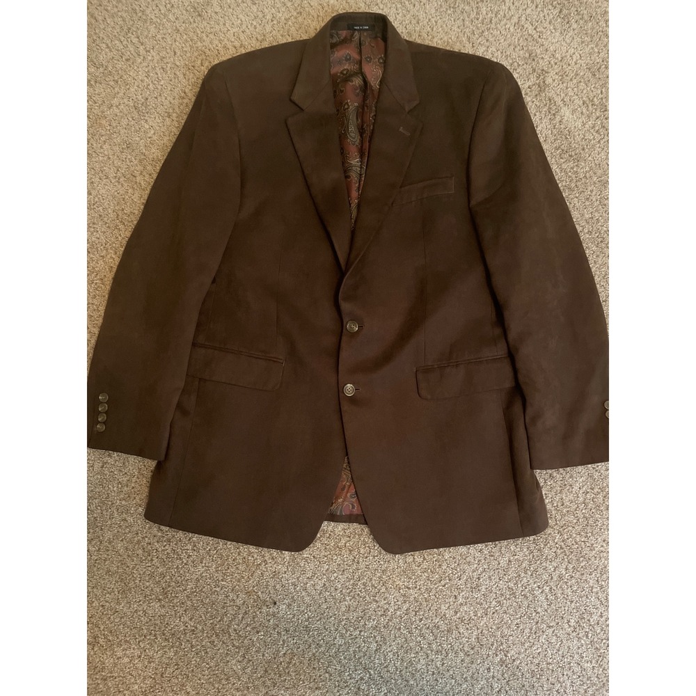 Lauren Ralph Lauren Men's Blazer Jacket 42L Brown Faux Suede Paisley Lined